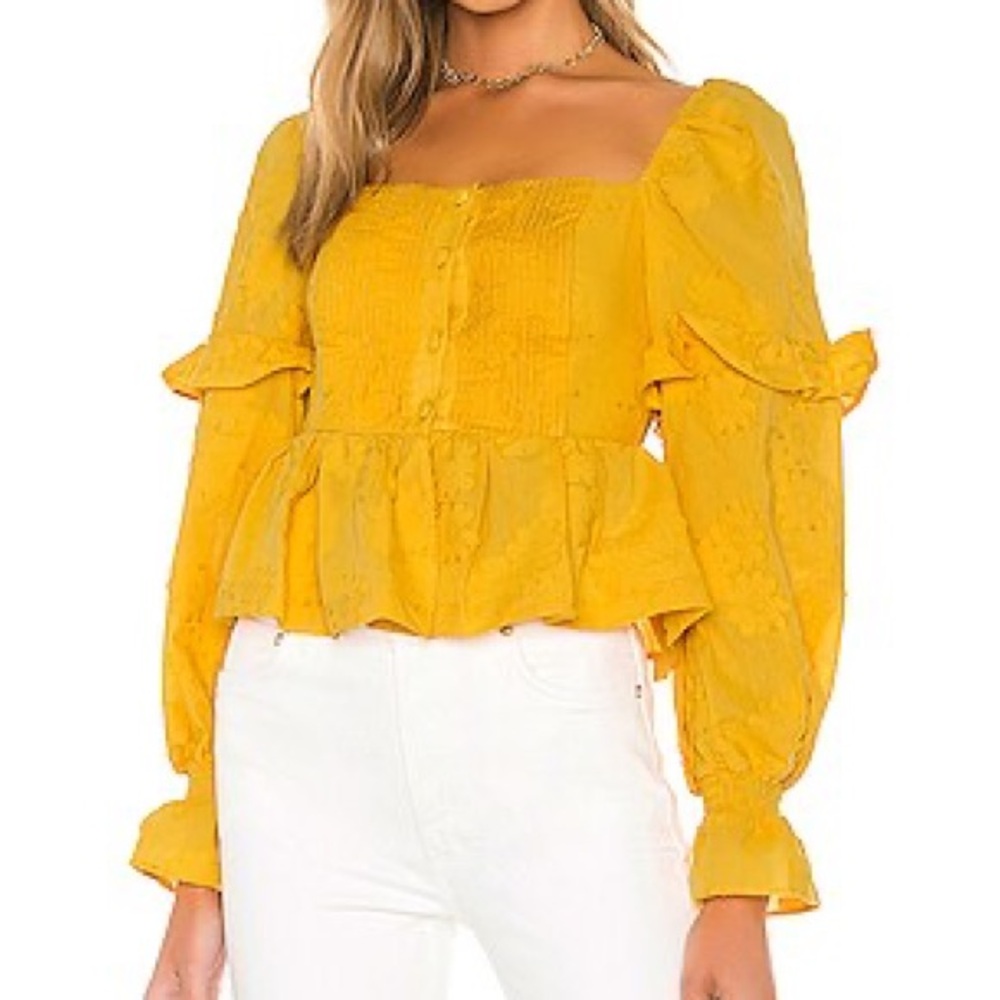 NWT Tularosa Amanda Ruffle Detail Button Front Top in Marigold Women's Size XS